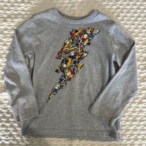 Kids Long Sleeve Gray Shirt with Crayon Lightning Bolt
